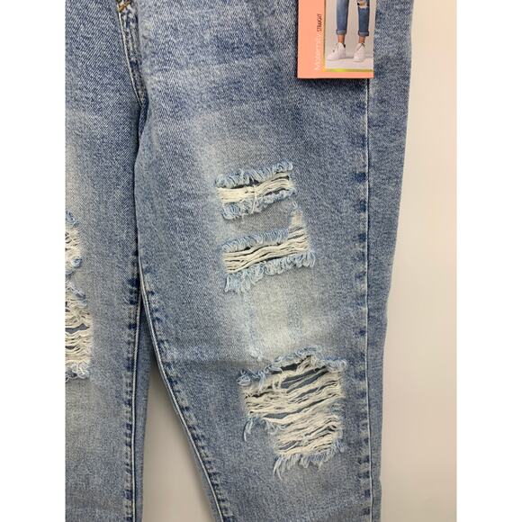 Simple Society Maternity Straight Distressed Stretch Blue Denim Jeans Large NEW - Picture 10 of 12